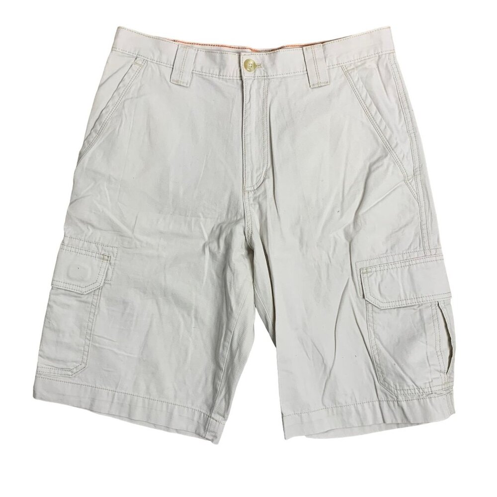 Eddie Bauer Flat Front Cargo Shorts 33 Beige High Rise Pockets Button Zipper